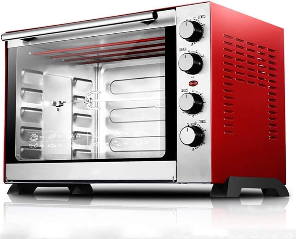 Forno tostapane, forno mini friggitrice ad aria da 60 l, elettrico a convezione con teglia, griglia e spiedo rotante (100-250 °C), molteplici funzioni di cottura grill, in metallo/vetro, ai