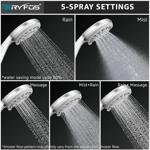 Image of India's 1st Lifetime Support Brand, R3005HS, ABS, 4-INCH, Hand Shower | 5-Function Handheld Shower with SS-304 Grade 1.5 Mtr Flexible Hose Pipe & Wall Hook | Upto 80% Water Saving | Chrome