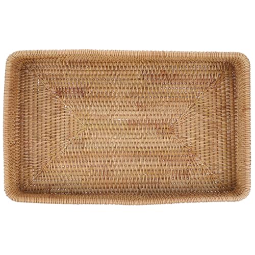 Bandejas decorativas de ratán hechas a mano con base sólida de madera 2