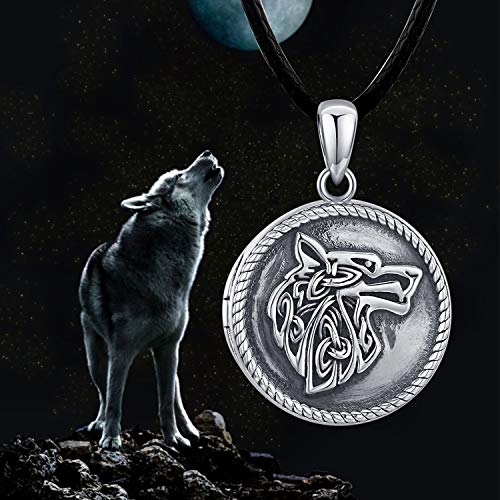 Chenghong Wolf Necklace Locket Necklace 925 Sterling Silver,Locket Necklace That Holds Pictures Vintage Oxidized Wolf Pendant For Women Viking Jewelry For Men #TOP4
