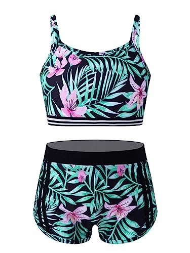 Kids Girls Camo Print Sport Outfits Tankini Camisole Sports Bra Top and Booty Shorts Set Workout Tracksuit Swimsuit