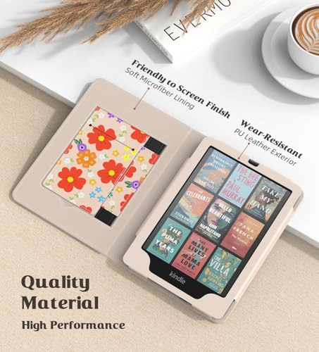 Image of MoKo Case for 7 inch /6.8 inch Kindle Paperwhite(12th /11th Gen-2024 /2021) and Kindle Colorsoft Signature Edition, Slim PU Shell Cover Case with Auto-Wake /Sleep for Kindle Paperwhite 2024, Colorful Flowers
