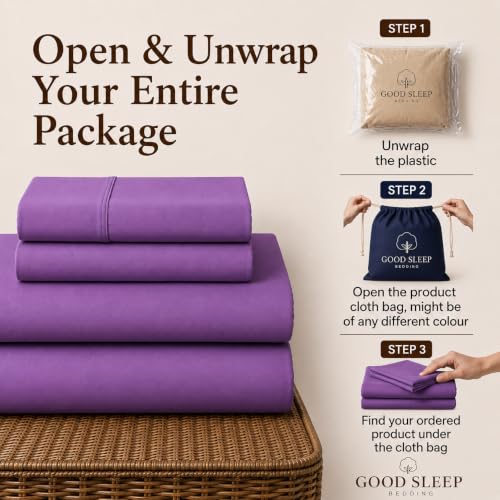Image of 100% Egyptian Cotton Sheets Queen Size Bed Set, 4 Pc Purple Queen Sheet Set