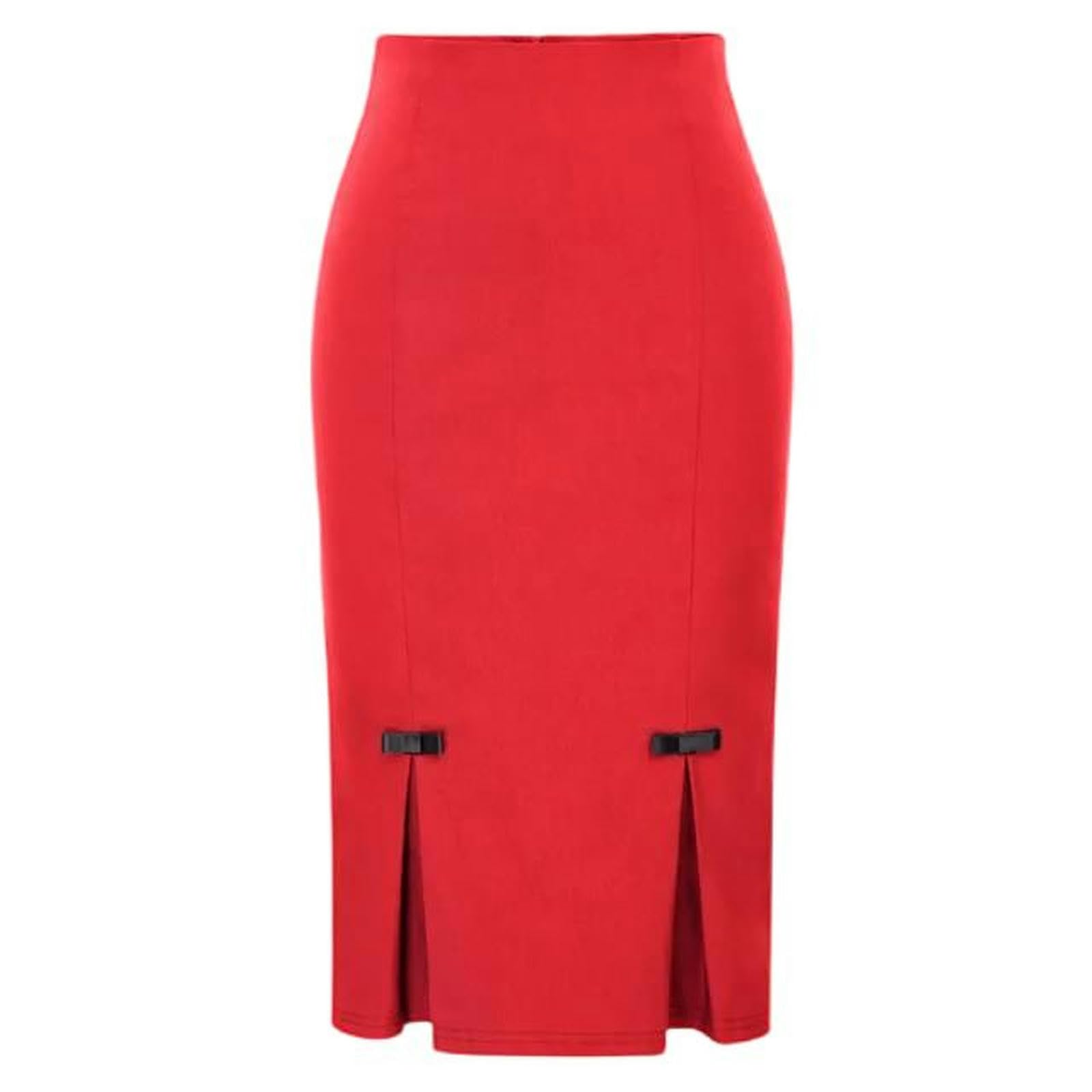 Gonne da Donna Decorate con Fianchi avvolti Gonne estive a Tubino Stile Abbigliamento da Lavoro in Ufficio-Rosso-XXL