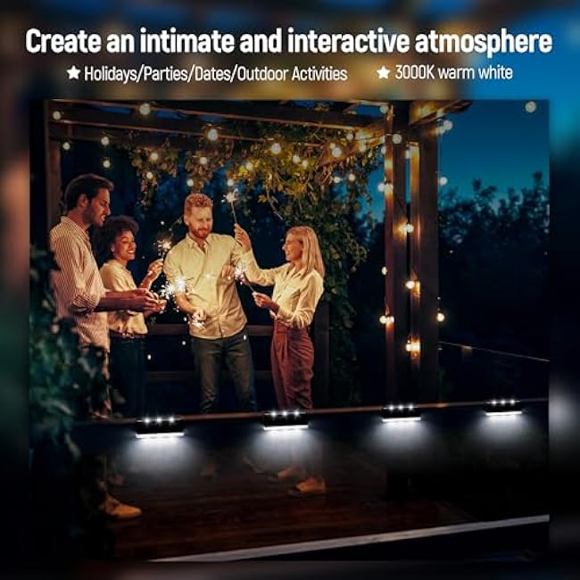 Solar Fence Lights, 6 LEDs Solar Lights, Cold White, 8 Pack