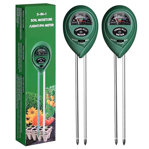iPower Soil Meter, 3-in-1 Plant Moisture Light PH Tester for Gardening, Farming, Indoor & Outdoor Use, 2 Pack
