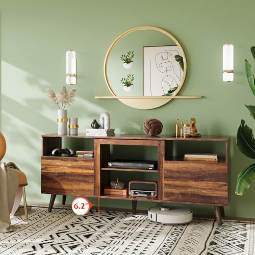 Image of WLIVE Mid-Century TV Stand for TVs Up to 65 inch, Storage Cabinet, Retro Brown