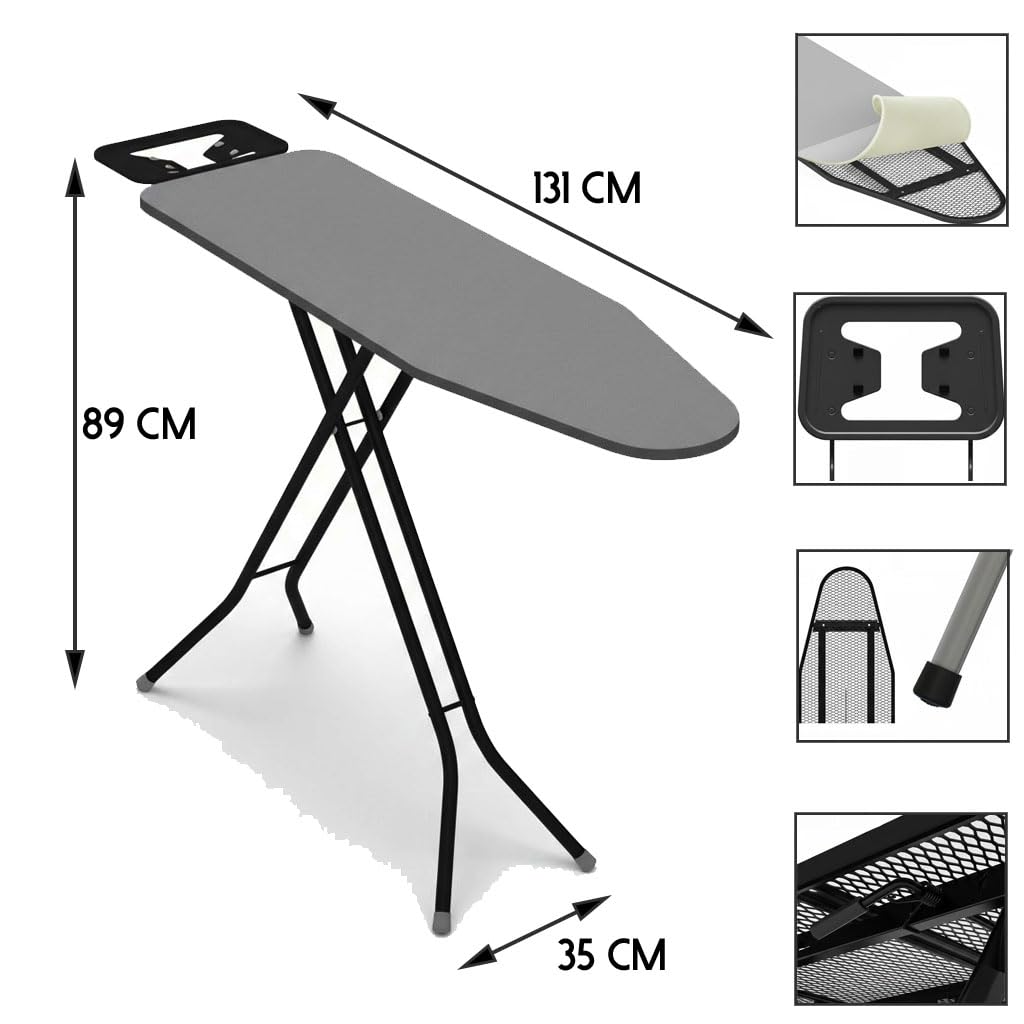 HYTAMA TOOLS - Asse da Stiro BRAVA 33x110cm In Acciaio con Leva Pieghevole, Salvaspazio con Poggiaferro, Piedi Antiscivolo, Regolabile, Rivestimento 100% cotone Sottotessuto in schiuma di alta qualità