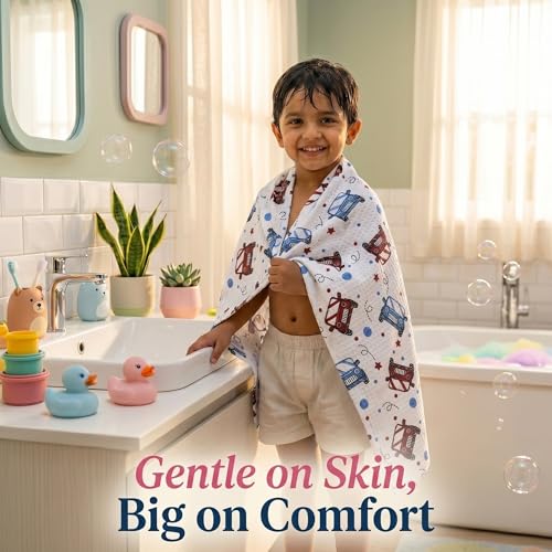 Image of Mafatlal Coo Coo 100% Cotton Kids Bath Towel (147x73 cm) | 250 GSM | Soft, Lightweight & Quick-Dry | Fun Cartoon Print | Multicolor | Perfect for Everyday Use | Pack of 1