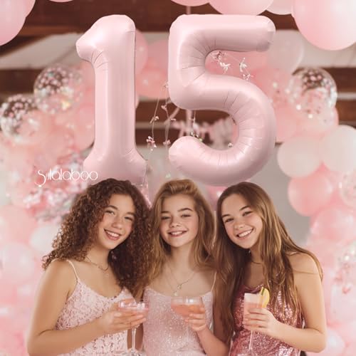 Image of 40 Inch Light Pink Number 15 Balloon 0-9 15th Foil Big Giant | Digital for Birthday Anniversary Graduation Decorations