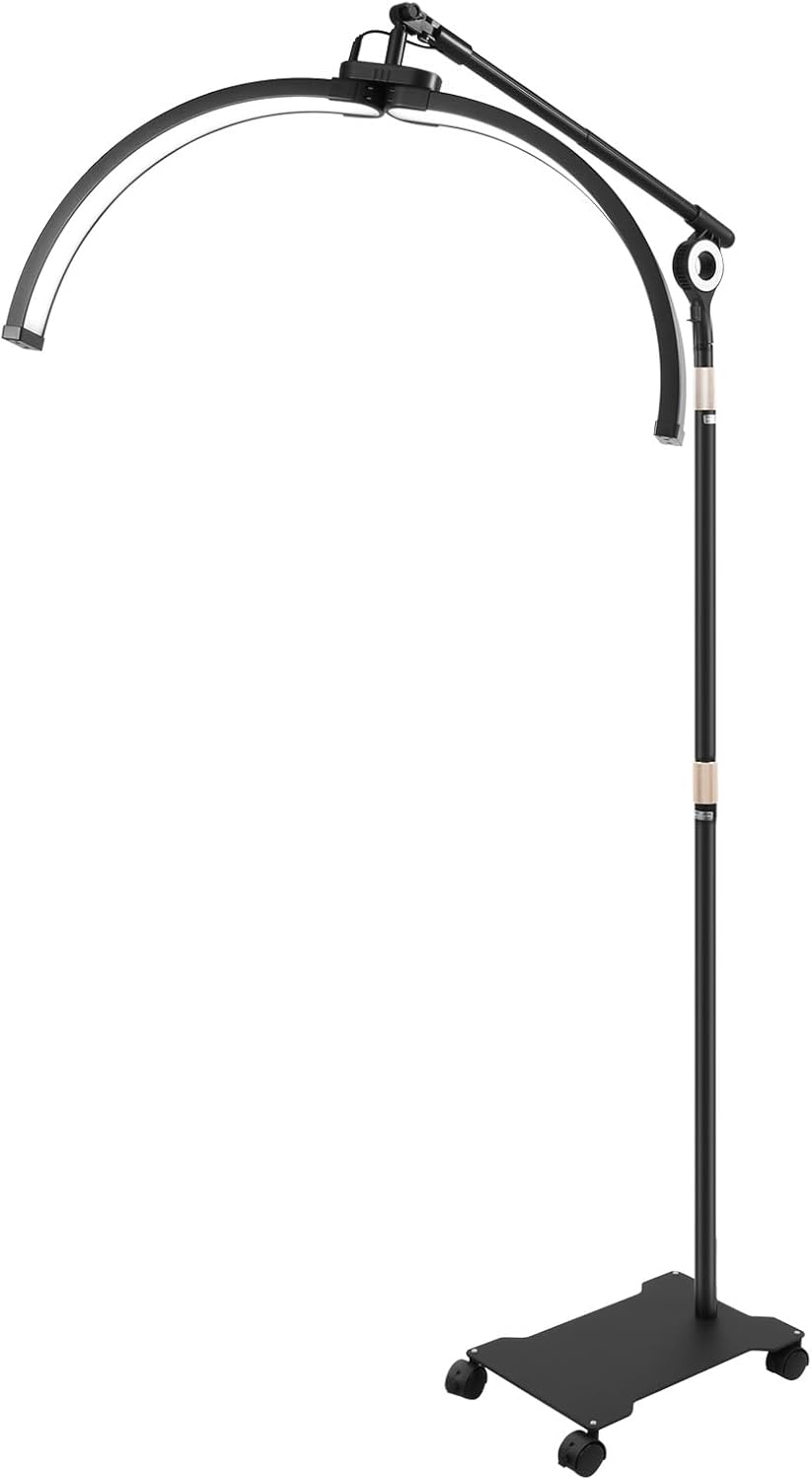 Crescent Moon Lamp 40 W LED Floor Lamp Half Moon Light Rotation Angle 350° Cosmetic Lamp Adjustable 7 Levels Colour Temperatures and 10 Levels Brightness Crescent Moon Lamp with Phone Stand