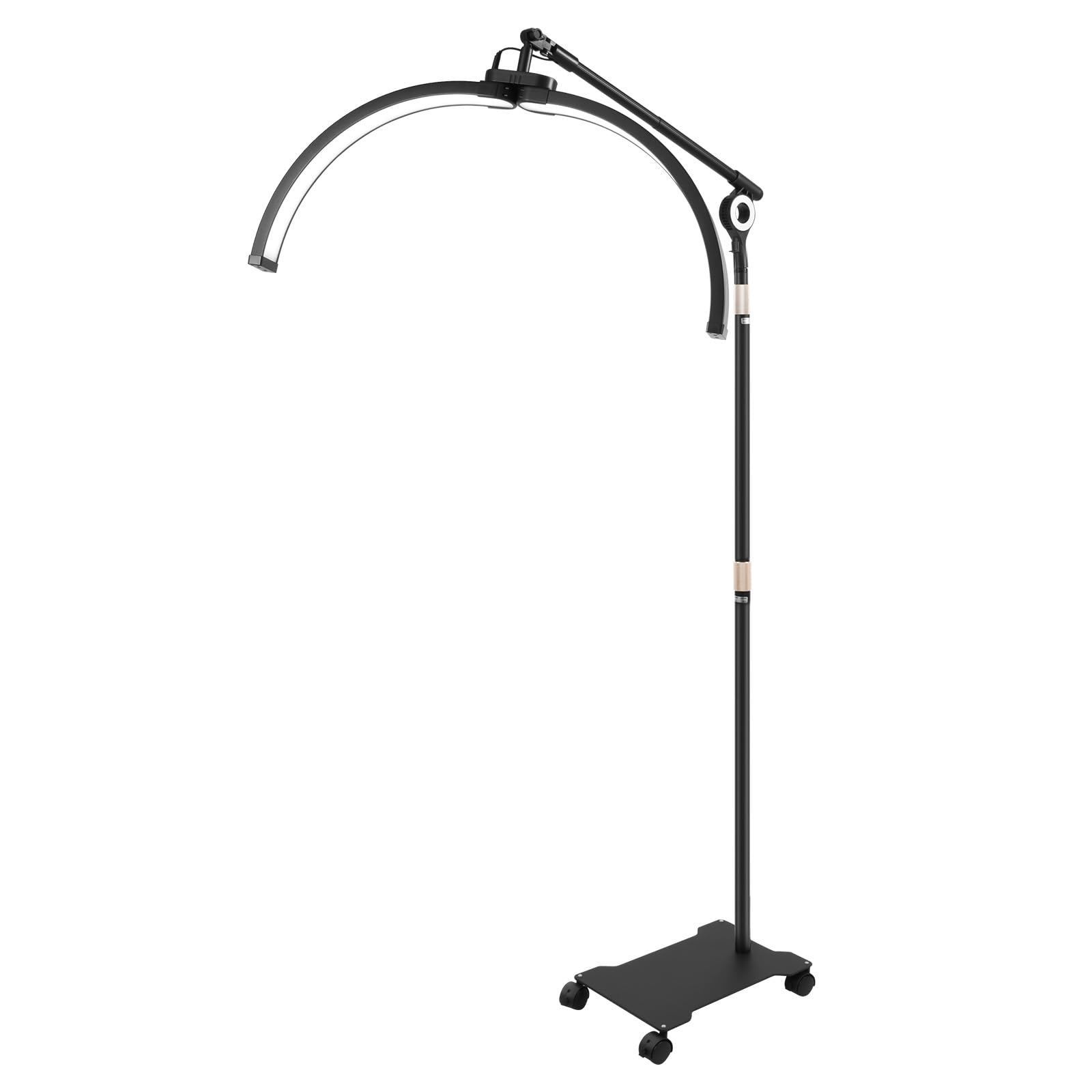 Media luna, lámpara cosmética LED con soporte para teléfono y ruedas, 2 opciones de control ajustables de 3200 K-5600 K, luces de belleza para sala de estar, estudios fotográficos, mesas