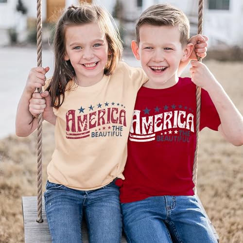 Image of IZYJOY Girl Boy 4th of July Shirt Kid America The Beautiful T Shirt USA Flag Star Stripes Patriotic Short Sleeve Tees Tops