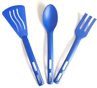 Kitchen Cooking Tools 3Pcs Mini Nylon Kitchen Utensils Set Slotted Turner Solid Spoon Fork Children Dinner Tools (blue)