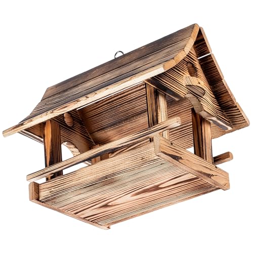 KADAX Vogelhaus zum Aufhängen, Vogelfutterhaus aus Holz, wetterfest Futterhaus für Vögel im Garten & Balkon, Vogelhäuschen, Vogelfutterstation (Hellbraun)