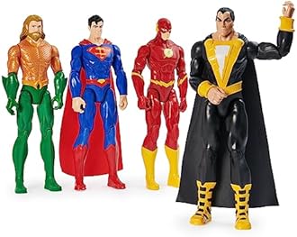 DC Comics, Action Figure 4-Pack, Aquaman, Superman, The Flash, Black Adam, 30.48cm, Collectible Superhero Kids’ Toys for Boys and Girls, Ages 3+