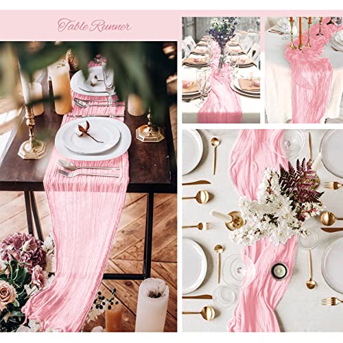 10 Pack 10Ft Pink Cheesecloth Table Runner Gauze Semi-Sheer 29''X120'' Table Runner Rustic Cheesecloth Table Cloth For Romantic Wedding Birthday Party Bridal Shower Dinner Boho Table Decor #TOP6