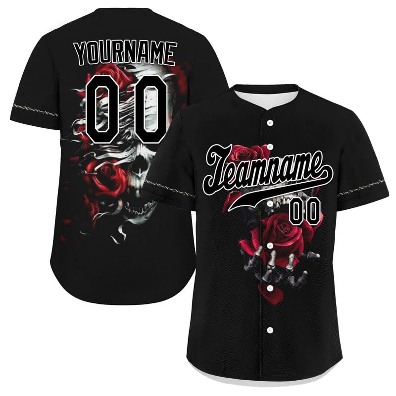 coolcustomize Custom Skull Baseball Jersey for Men Youth Team Gothic Sports Uniform Short Sleeve Softball Shirts with Name/Logo โ image 1