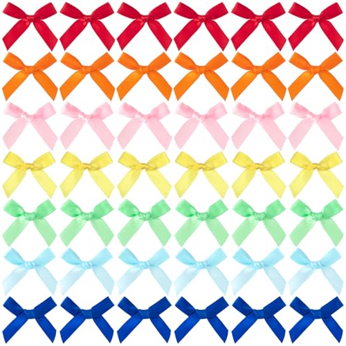 Mxxipp 70pcs Mini Ribbon Bows for Craft, Small Satin Ribbon Bow, Colorful Bowknot Sewing Accessories for Flowers Bakery Gift Wrapping Christmas Wedding Birthday Party Decoration- 7 Colors