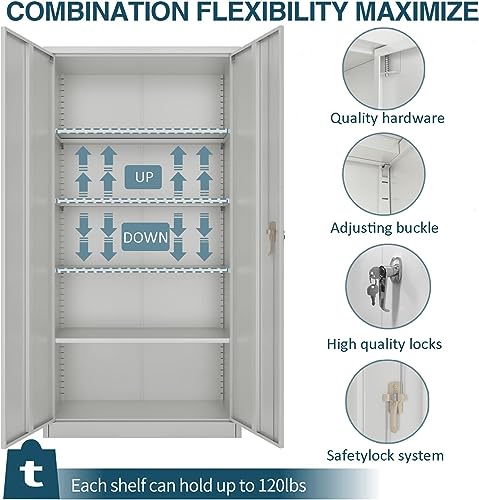 Gangmei Metal Storage Cabinet, Lockable Storage Cabinet With Doors And 4 Adjustable Shelves, 71" Tall Garage Cabinets For Home, Office, Classroom, Garage (Gray, Assembly Required) #TOP4
