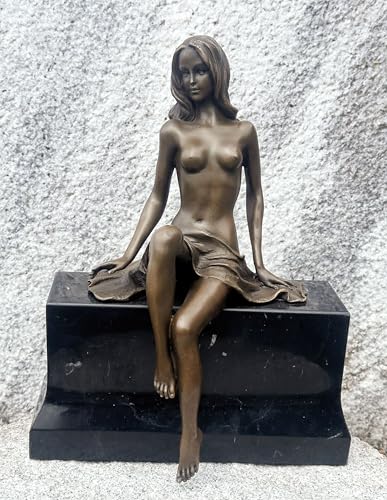 Steinfigurenwelt Gießen Bronzefigur Frau halbnackt auf Marmor Sockel...