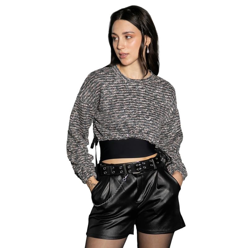 pinacolada Women's Hoodie | Round Collar, Long Stretch-Cuff Sleeves, Pull On Closure | Abstract Jacquard Knitted Shirt for Casual Charcoal Grey-picture-11
