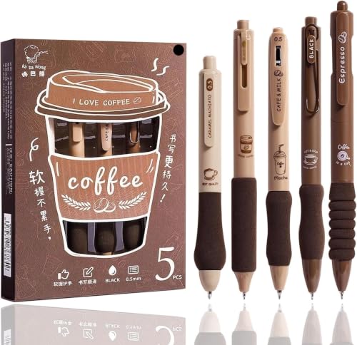 Image of PAXCOO Stylish Retractable Pens for Kids, Coffee Theme 0.5mm Gel pen Set, Retractable Pens for Kids, Smooth Writing Quick Dry Ink Elegant Pen for School Office Supplies Comfortable to Write(Coffee)