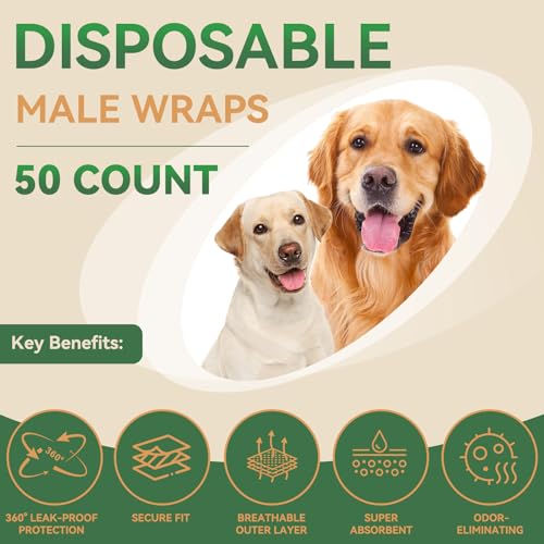 Image of Dog Diapers Male,50 Count Small Male Dog Diapers Disposable for Doggie & Puppy,Ultra Absorbent Male Dog Wraps,Belly Bands for Male Dogs with Wetness Indicator(S Same as Other Brands' XS)