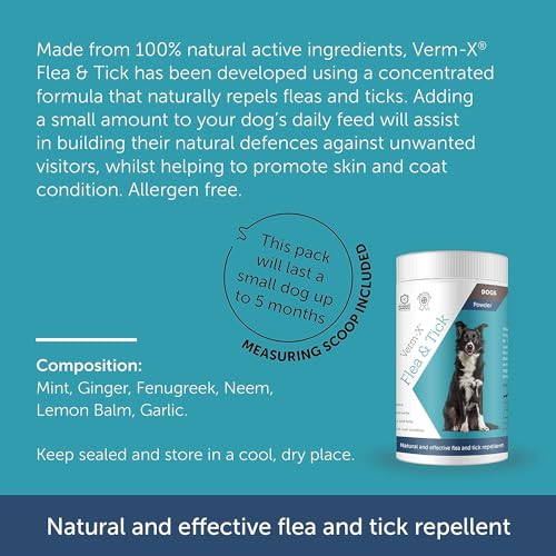 Verm-X Floh- & Zeckenpulver für Hunde, wirksames natürliches Abwehrmittel, 100% natürliche Inhaltsstoffe, umweltfreundlich