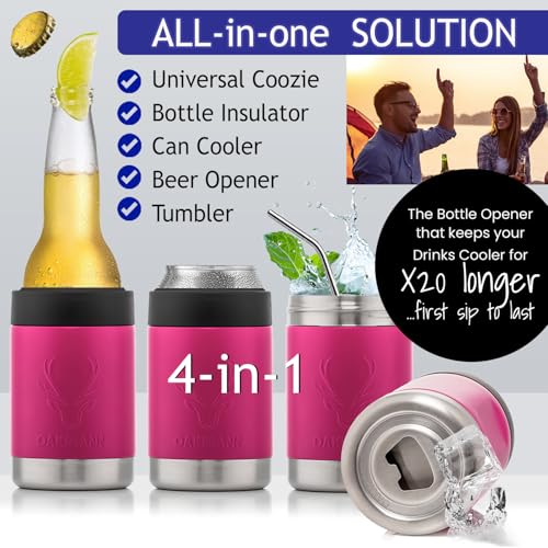 Image of Stainless Steel Beer Cooler With Bottle Opener, Vacuum Insulated Can Cooler 12 oz for Bottles Cans, 4-in-1 Universal Insulator Coozy for Bottles Cans, Best Gifts for Beer Lovers (Pink)