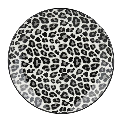 Delys 546151 Tafelservice aus Porzellan, 18-teilig, für 6 Personen, flache Teller, Suppenteller, Dessertteller, Farbe: Schwarz, Motiv Leopard