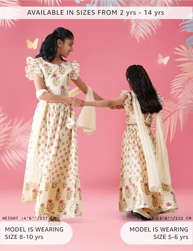 Image of Amazon Brand - Symbol Kids Girls Cotton Readymade Lehenga Choli Dupatta Set (3 pcs) | Ethnic Wear