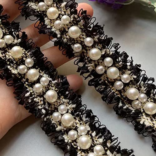 1 Yard Black Vintage 3Cm Pearl Beaded Embroidered Lace Trim Ribbon Fabric Handmade Diy Costume Dress Sewing Supplies Craft #TOP1