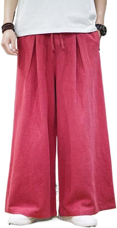 Men's Casual Pants Linen Loose fit Elastic Waist Drawstring Lightweight Wide Leg Yoga Beach Pants for Men