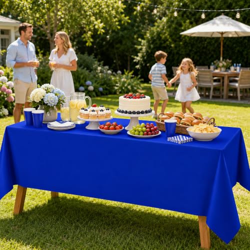 Image of WNINK 3 Pack Dark Blue Plastic Tablecloths, 54 x 108 Inch Disposable Covers | Ideal for Birthdays, Graduations, Baby Showers and Team Parties, Helping Protect Tabletops from Spills and Simplify Cleanup