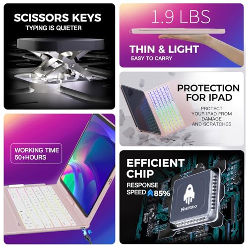 Image of NOKBABO for iPad 10th 11th (A16) Generation Case with Keyboard, iPad Air 11 inch case (M4 /M3 /M2), Keyboard for iPad Pro 11 (4th /3rd /2nd /1st) & iPad Air 5 /4, Trackpad, 360 Swivel, Backlit-Bright Pink