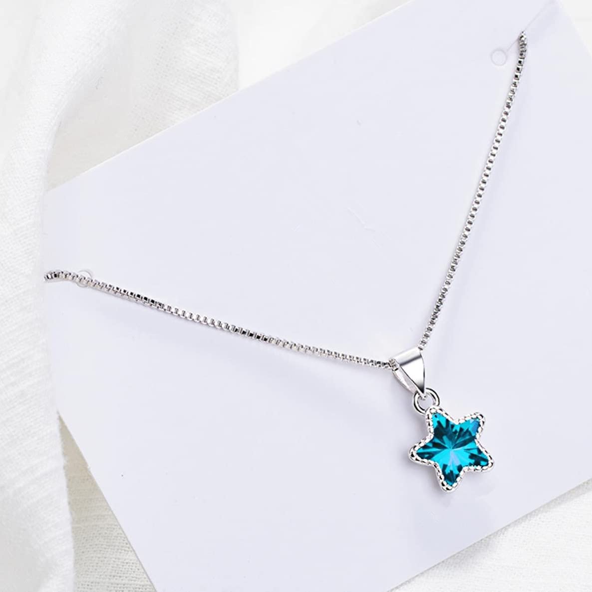 HCMA 925 Sterling Silver Fantastic Blue Crystal Star Shape Pendant Necklace For Women Charm Necklace Jewelry Gifts