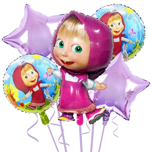 Balões de desenhos animados 5 peças, balões Masha aniversário, balões de hélio Masha para crianças, Masha para decoração de festa de aniversário Happy Birthday Party Supplies