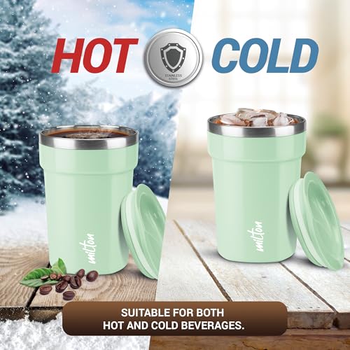 Image of MILTON Cool Touch Deccan Coffee Mug 350 Double Walled 330 ml Inner Stainless Steel Tea Mug with Lid, Coffee Mug Travel Tea Cup, Black Coffee, Tea Cup Single, Aqua Green