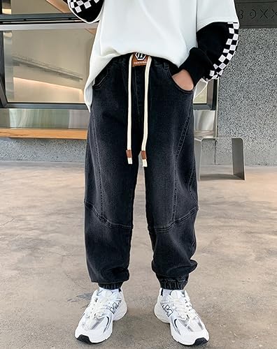 Kids Boy Casual Washed Cotton Elastic Waist Cargo Jogger Denim Jeans Pants with Pockets 6-16Years3