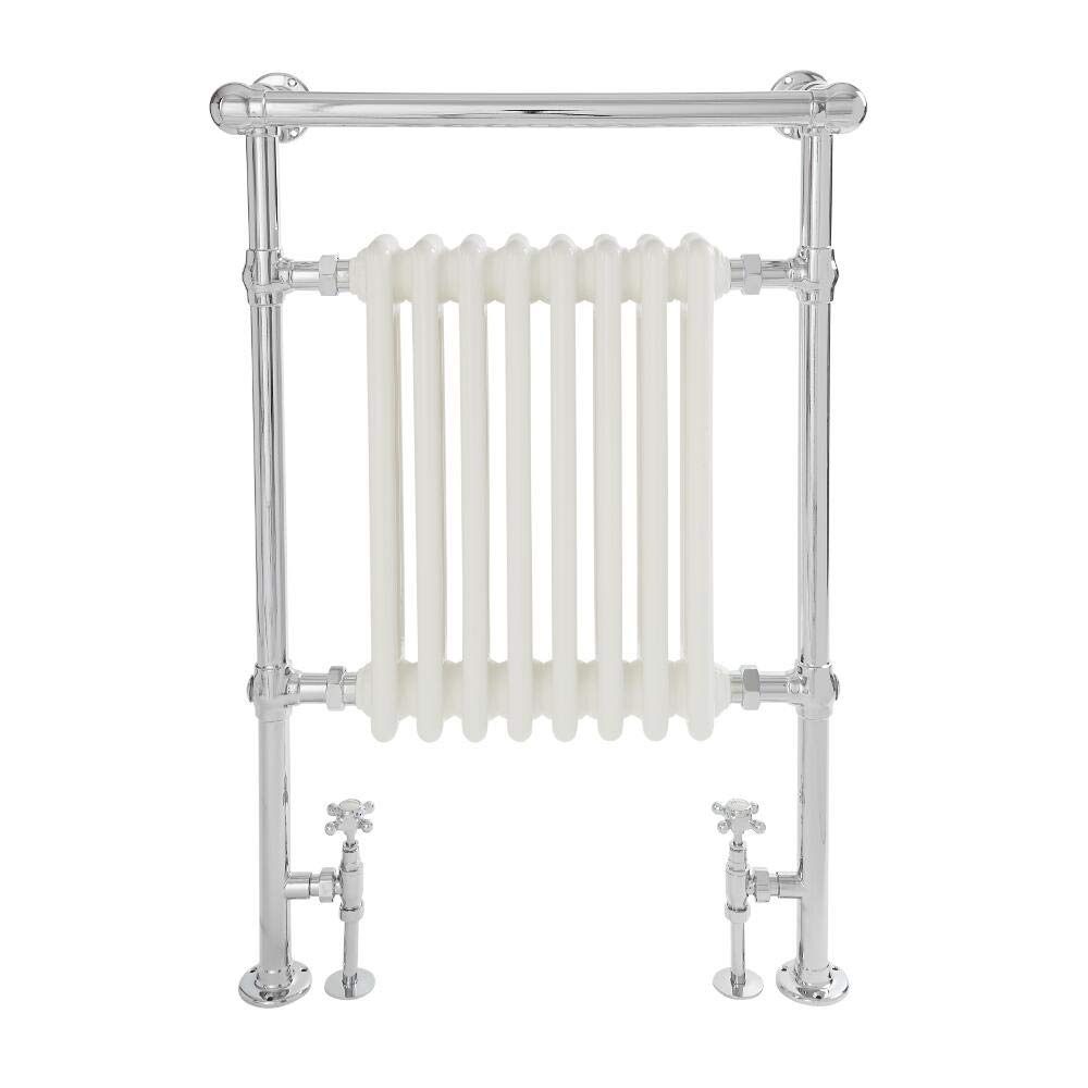 Milano Elizabeth Chrome White Heated Towel Rail Overhanging Rail - 930mm x 620mm