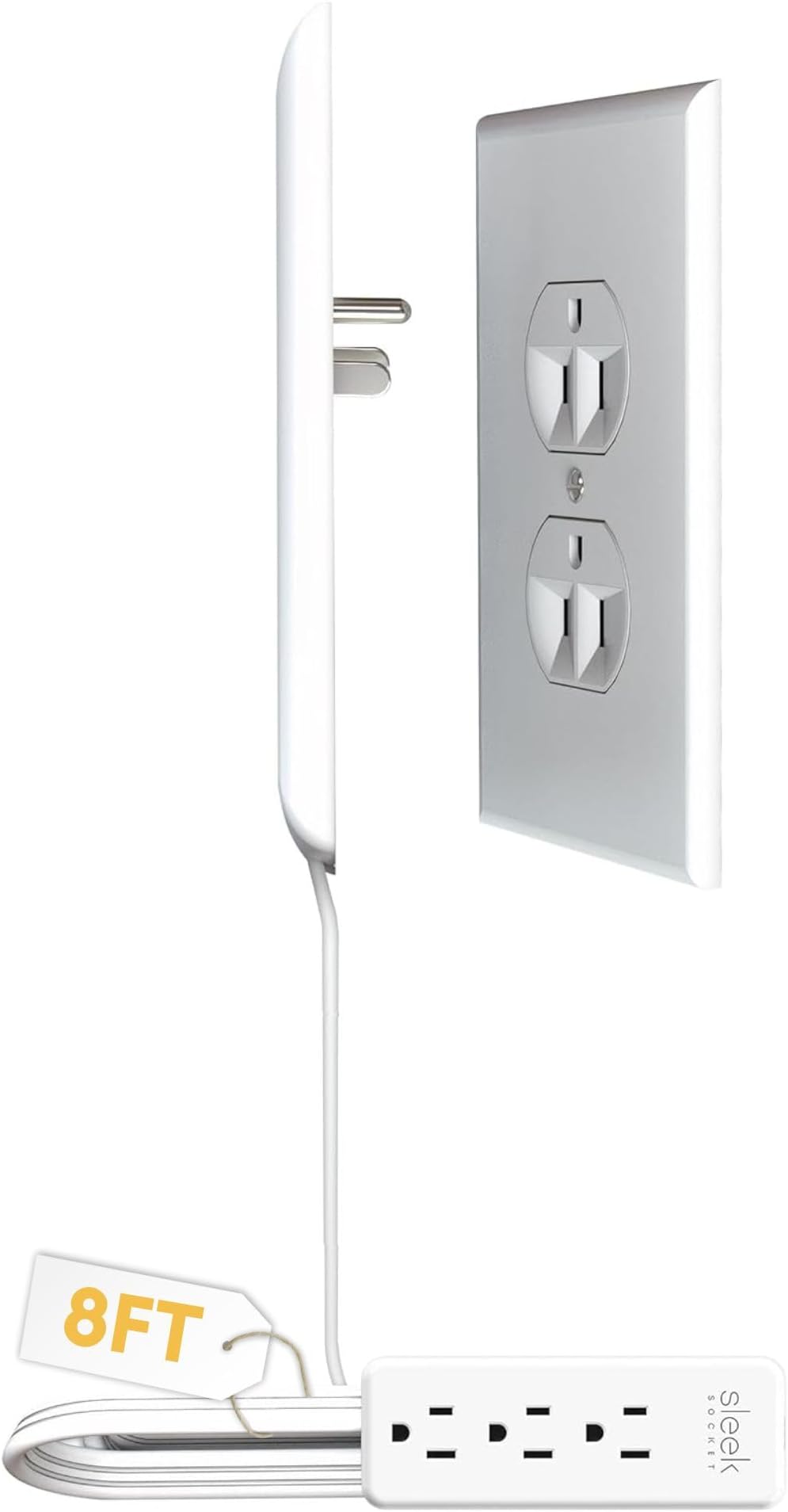 for Inverted Sockets, Ultra-Thin Outlet Corrector with Cord Corrector Kit, 3-Outlet Strip, Universal Size, (Ideal for Outlets with Inverted Plugs) - 8 Feet / 96 Inches
