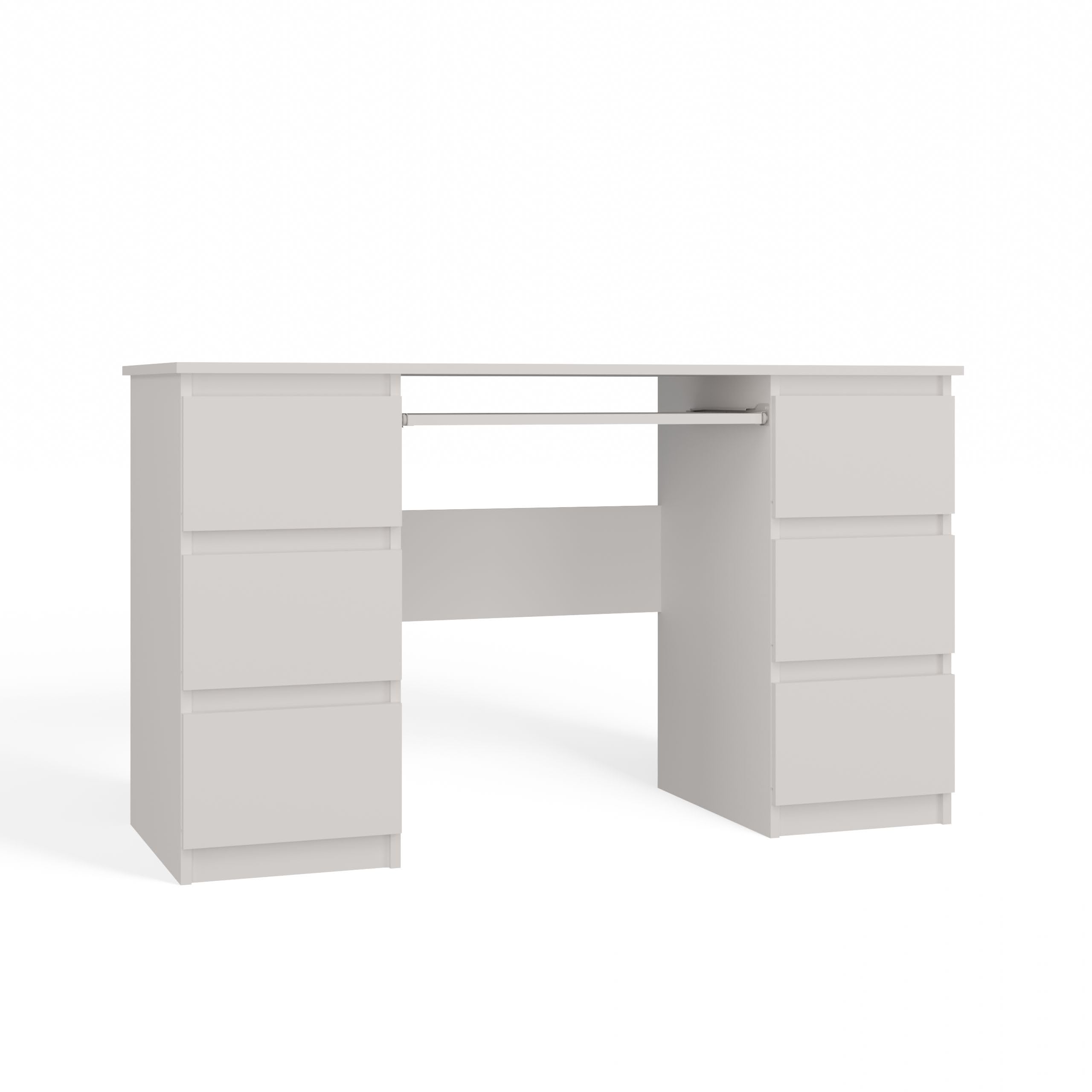 CDF Bureau avec Rangement 130x51x76 cm - Blanc Mat - 3 Tiroirs et Étagères