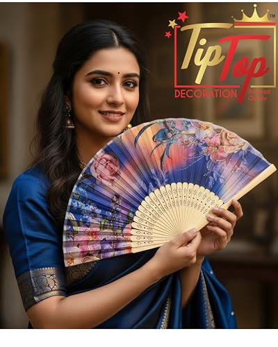 Image of Premium Gold Printed Floral Wooden Hand Held Fan (15 Inch) (Pack Of 1 Piece, Exotic Garden)