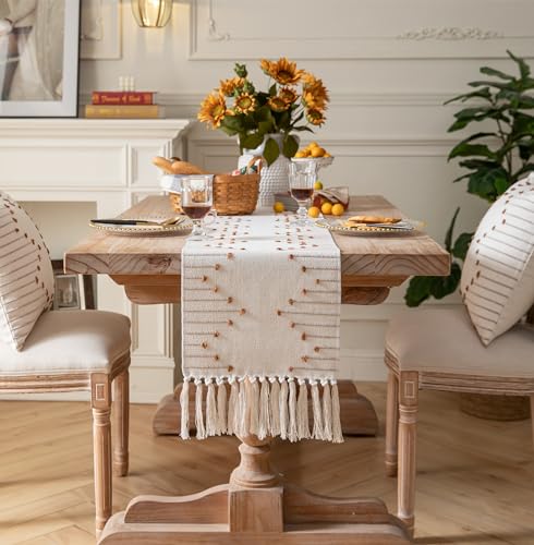 Boho Table Runner 13 x 72 Inch Long Natural Cotton Woven Runner with Tassels for Home Dining Table décor, for Modern Farmhouse Decor Coffee Table Runner, Brown and Beige by Caflife - Image 6