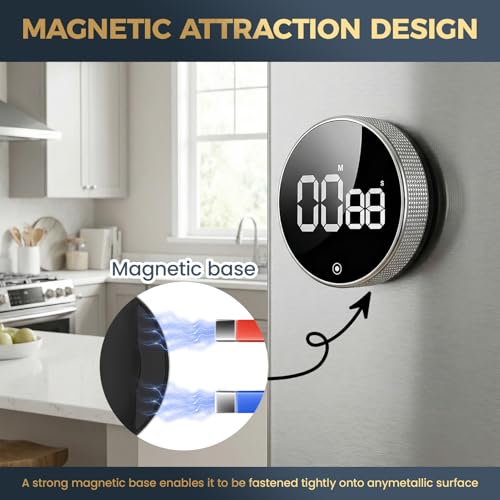 Digital Magnetic LED Display Visual Timer Countdown Countup Kitchen Timers Adjustable Volume Productivity for Classroom Cooking Fitness Baking Studying Ease of Use in a Stylish Sliver - Image 6