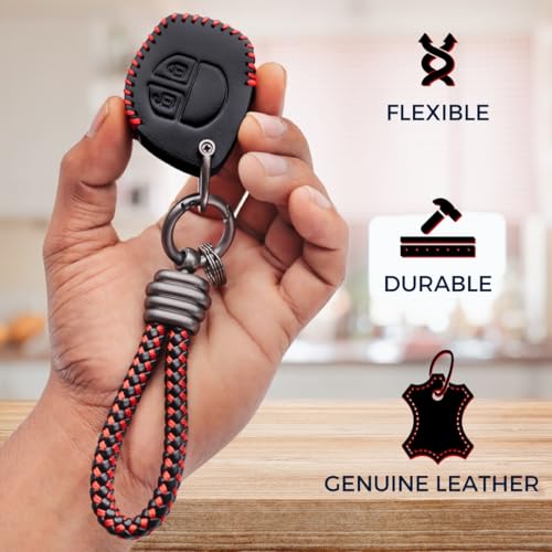 Image of KEYCEPT Classic Leather for Suzuki Swift | Baleno | Celerio | Dzire| WagonR | Ertiga | Brezza | Alto | Fronx | Ciaz | Alto K10 2 Button Remote Key with Keychain (Type 3).
