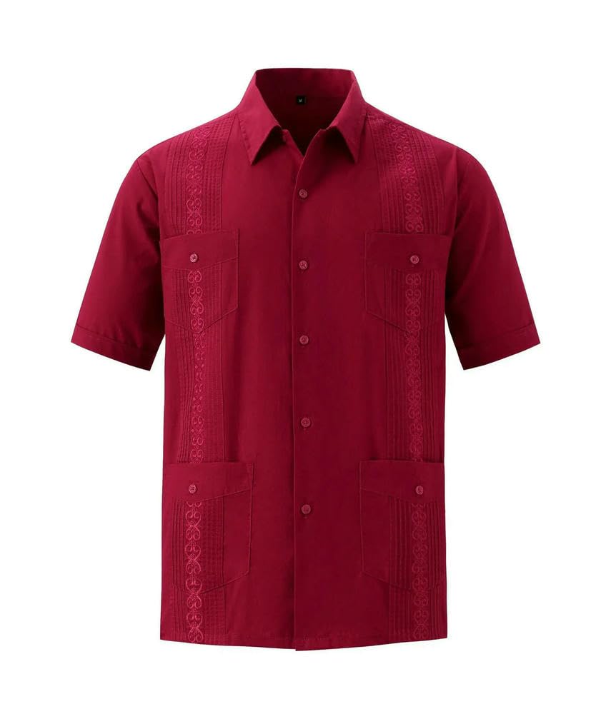 ZBDP - Camicia da uomo a maniche lunghe, con bottoni, ricamo, tradizionale, casual, con quattro tasche