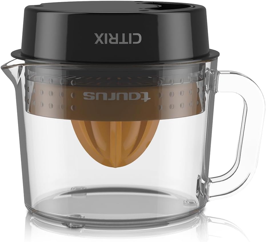 Citrus Juicer with 2 Interchangeable Cones, Premium Glass Container, Easy-to-Clean, Compact Design, Perfect for Limes, Oranges, and Lemons - Durable, Hygienic, and Versatile for Everyday Use