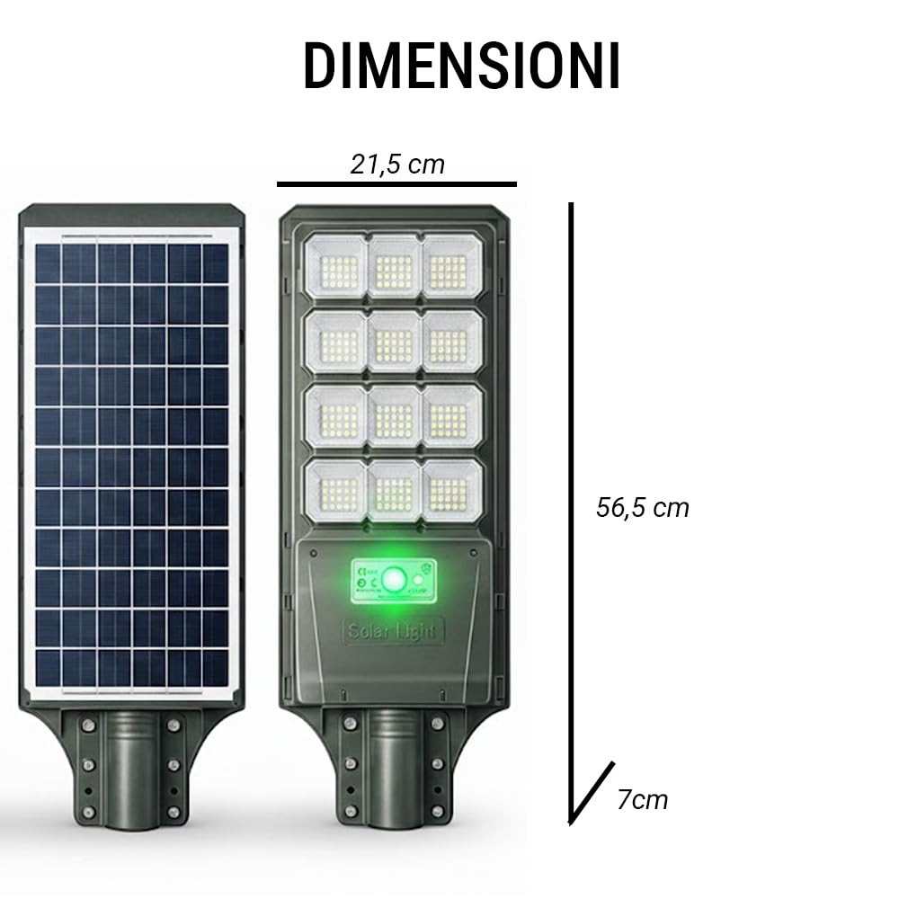 Generico Lampione Solare 800W con 360 LED, Sensore di Movimento Radar, IP67 Impermeabile, Telecomando, Timer Crepuscolare, Ricarica Solare Rapida per Giardino